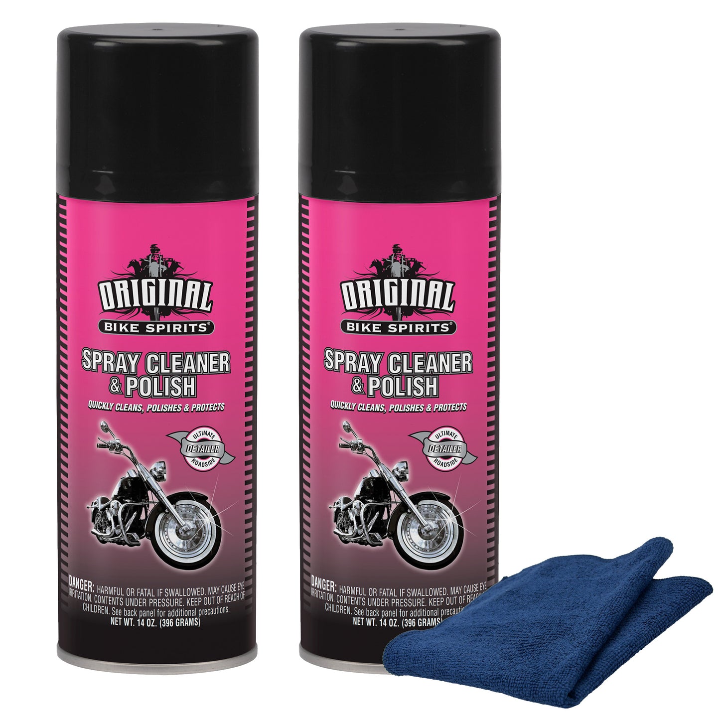 Original Bike Spirits Spray Cleaner & Polish 14 oz and Blue Microfiber Rag