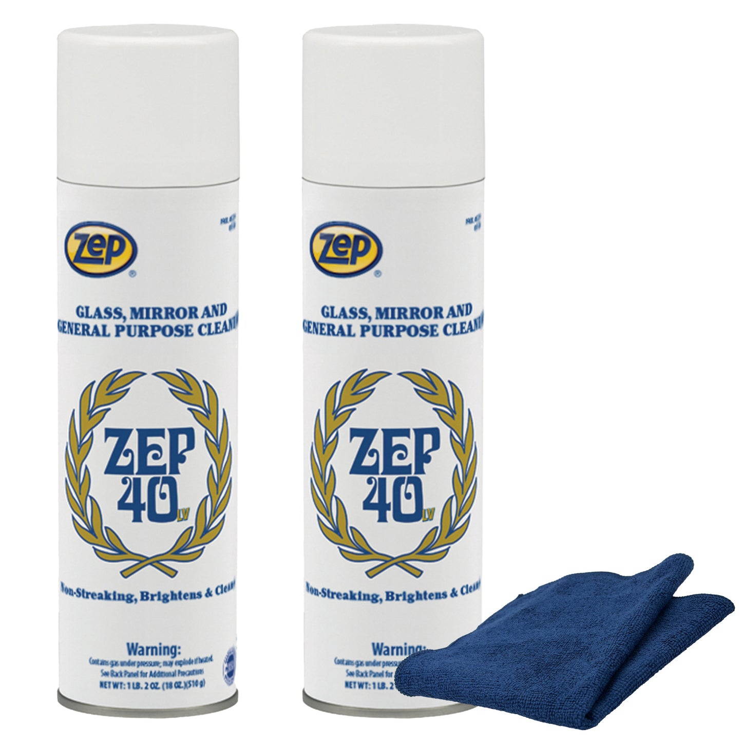 Zep 40 LV Glass, Mirror & General-Purpose Cleaner 18 oz and Blue Microfiber Rag