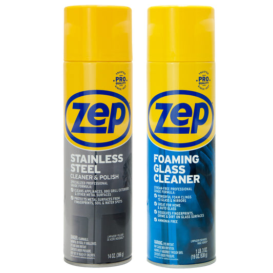 Zep Stainless Steel Cleaner & Polish 14 oz and Zep Foaming Glass Cleaner 19 oz