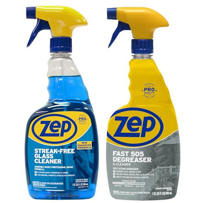 Zep Streak-Free Glass Cleaner 32 oz and Zep Fast 505 Cleaner & Degreaser 32 oz