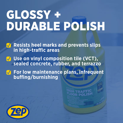 Zep High Traffic Floor Polish – Scuff Resistant Floor Shine – 5 Gallon