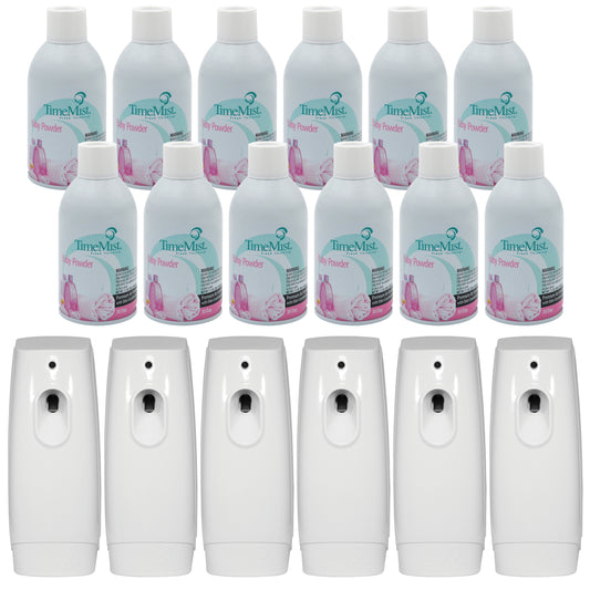 TimeMist Premium Metered Air Freshener Refills, Baby Powder (Case of 12) with TimeMist Metered Aerosol Fragrance Dispenser Bundle