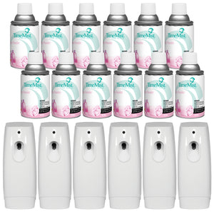 TimeMist Premium Metered Air Freshener Refills, Baby Powder (Case of 12) with TimeMist Metered Aerosol Fragrance Dispenser Bundle