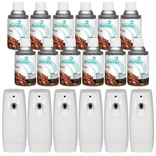 TimeMist Premium Metered Air Freshener Refills, Cinnamon (Case of 12) and TimeMist Classic Aerosol Fragrance Dispenser Bundle