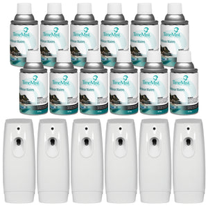 TimeMist Premium Metered Air Freshener Refills - Caribbean Waters (Case of 12) with TimeMist Metered Aerosol Fragrance Dispenser Bundle