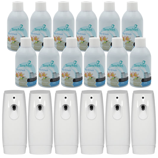 TimeMist Premium Metered Air Freshener Refills, Clean & Fresh (Case of 12) with TimeMist Metered Aerosol Fragrance Dispenser Bundle