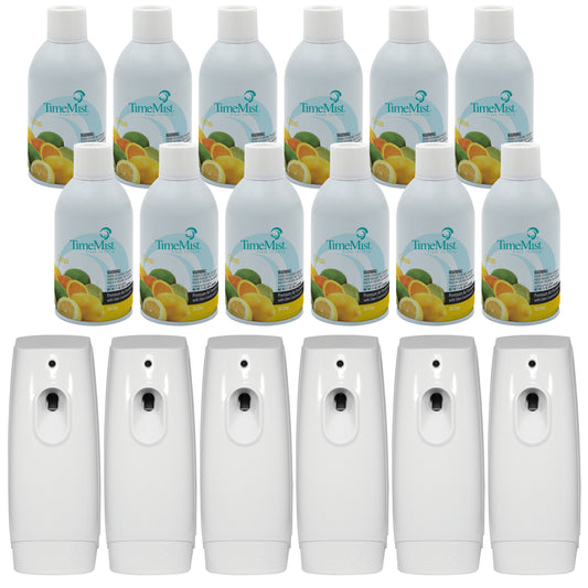 TimeMist Premium Metered Air Freshener Refills, Citrus (Case of 12) with TimeMist Metered Aerosol Fragrance Dispenser Bundle