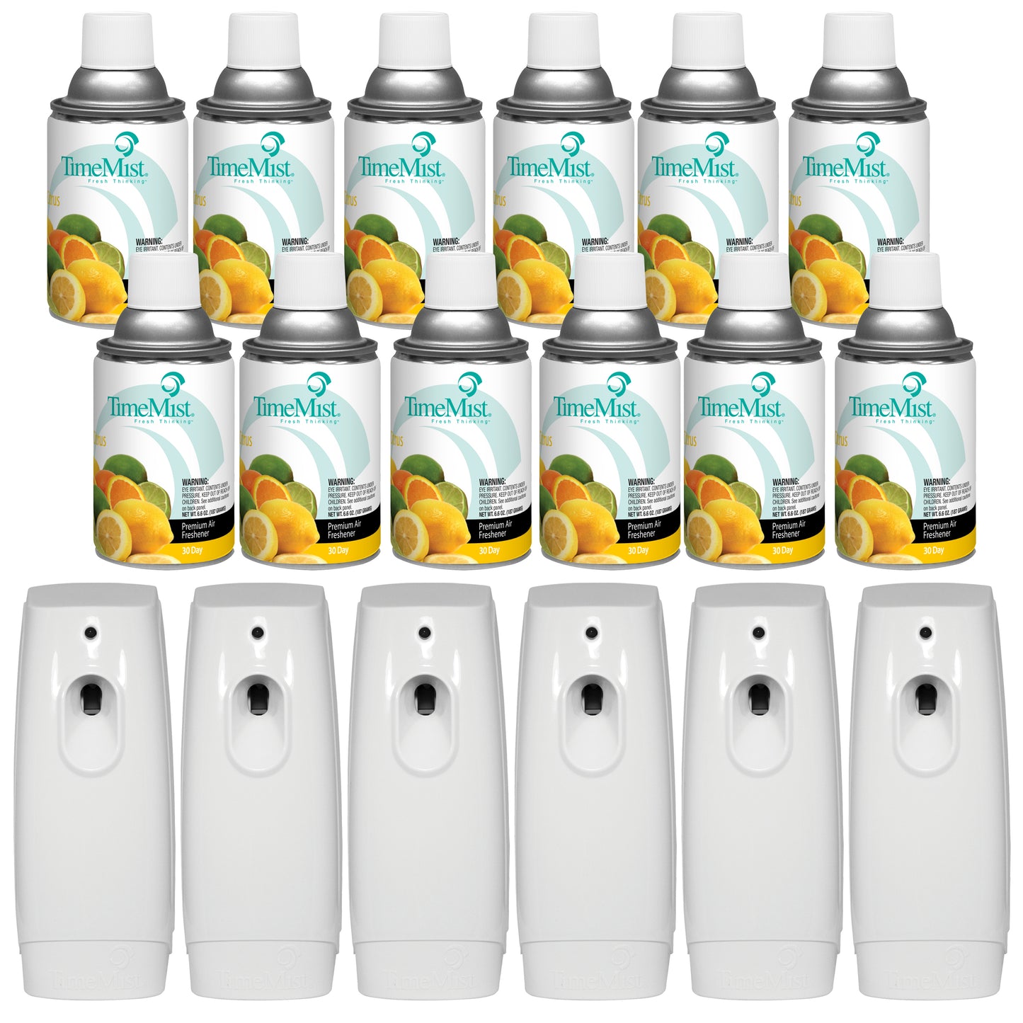 TimeMist Premium Metered Air Freshener Refills, Citrus (Case of 12) with TimeMist Metered Aerosol Fragrance Dispenser Bundle