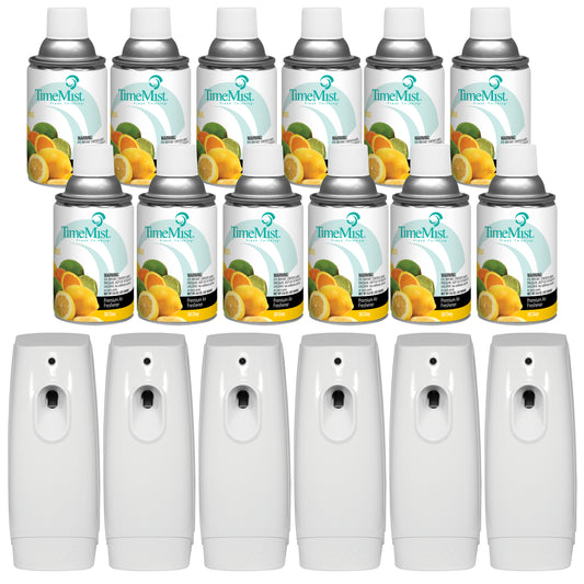 TimeMist Premium Metered Air Freshener Refills, Citrus (Case of 12) with TimeMist Metered Aerosol Fragrance Dispenser Bundle