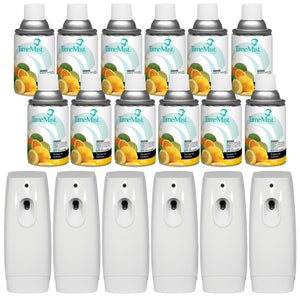 TimeMist Premium Metered Air Freshener Refills, Citrus (Case of 12) with TimeMist Metered Aerosol Fragrance Dispenser Bundle