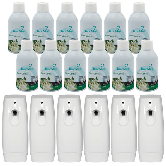 TimeMist Premium Metered Air Freshener Refills, Country Garden (Case of 12) with TimeMist Metered Aerosol Fragrance Dispenser Bundle