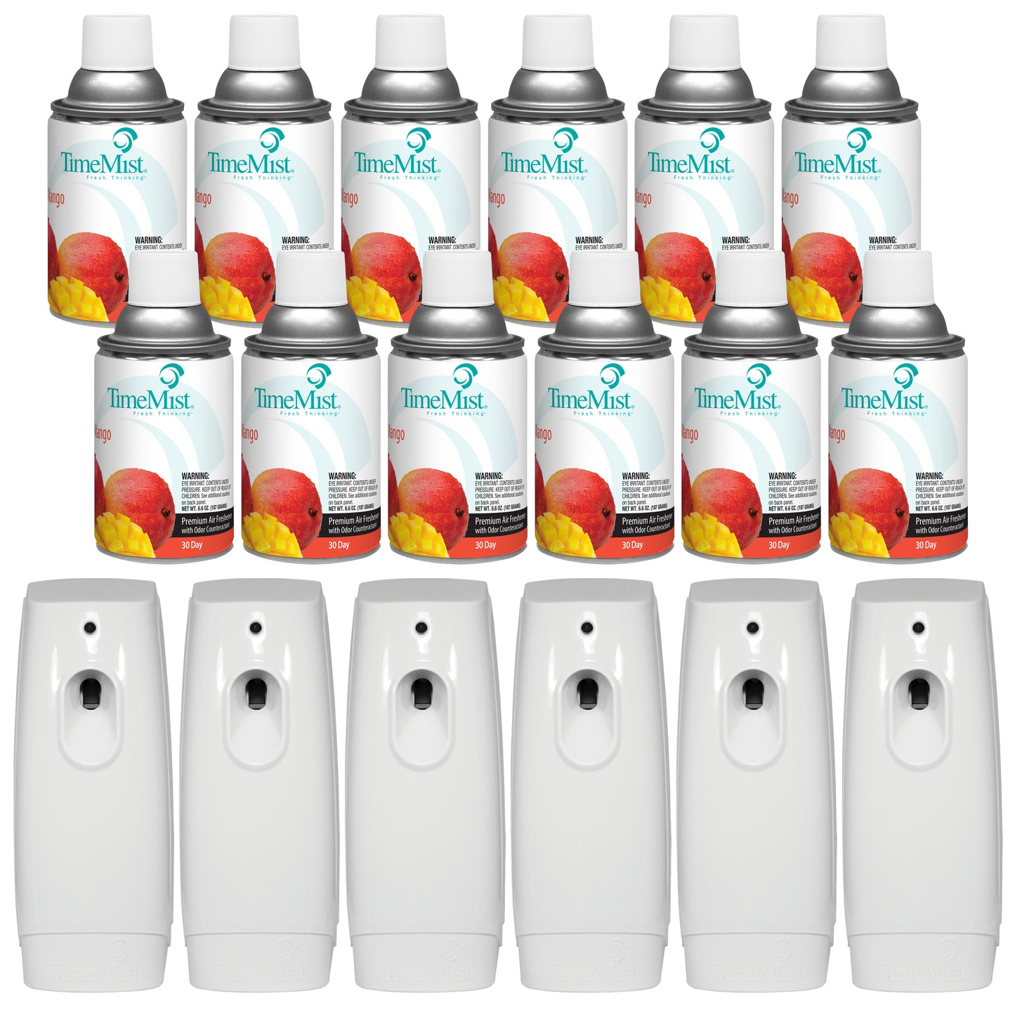 TimeMist Premium Metered Air Freshener Refills, Mango (Case of 12) with TimeMist Metered Aerosol Fragrance Dispenser Bundle