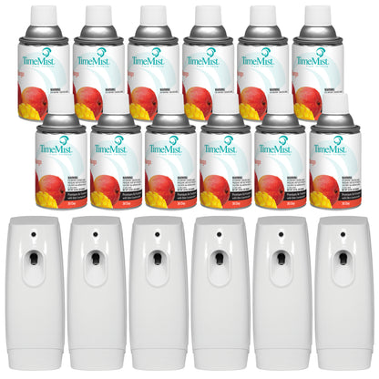 TimeMist Premium Metered Air Freshener Refills, Mango (Case of 12) with TimeMist Metered Aerosol Fragrance Dispenser Bundle