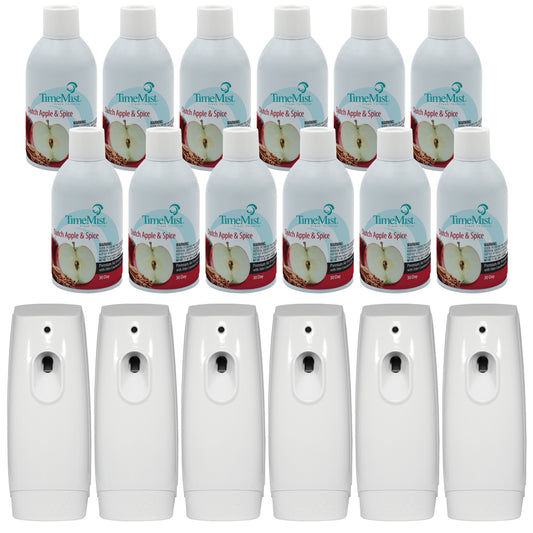 TimeMist Premium Metered Air Freshener Refills, Dutch Apple Spice (Case of 12) with TimeMist Metered Aerosol Fragrance Dispenser Bundle