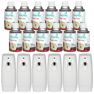 TimeMist Premium Metered Air Freshener Refills, Dutch Apple Spice (Case of 12) with TimeMist Metered Aerosol Fragrance Dispenser Bundle