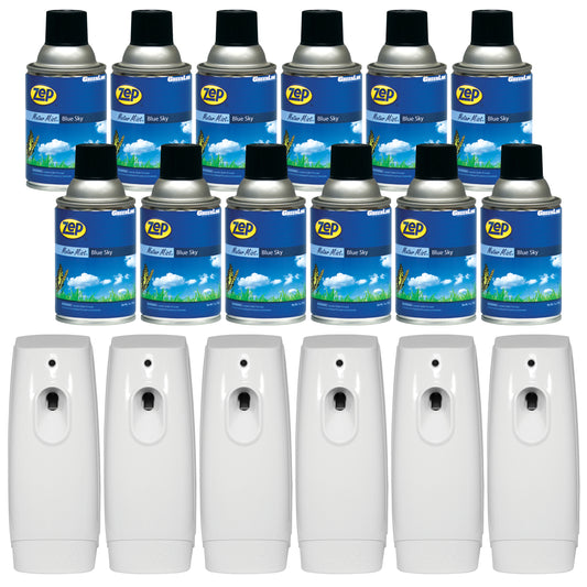 Zep Metered Mist Automatic Aerosol Dispenser Refill, Blue Sky (Case of 12) with TimeMist Metered Aerosol Fragrance Dispenser (Case of 6) Bundle