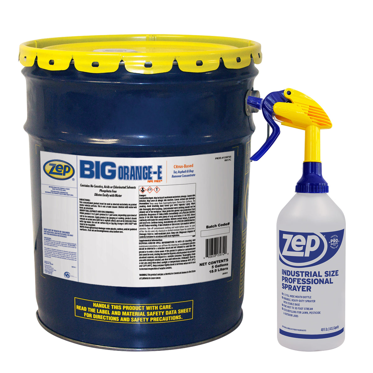 Zep Big Orange-E Tar, Asphalt & Bug Remover + 48 oz Industrial Sprayer Bundle