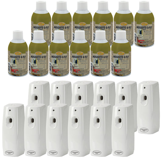 Country Vet Mosquito+Fly Metered Spray Refill (Case of 12) & Automatic Metered Dispenser Bundle