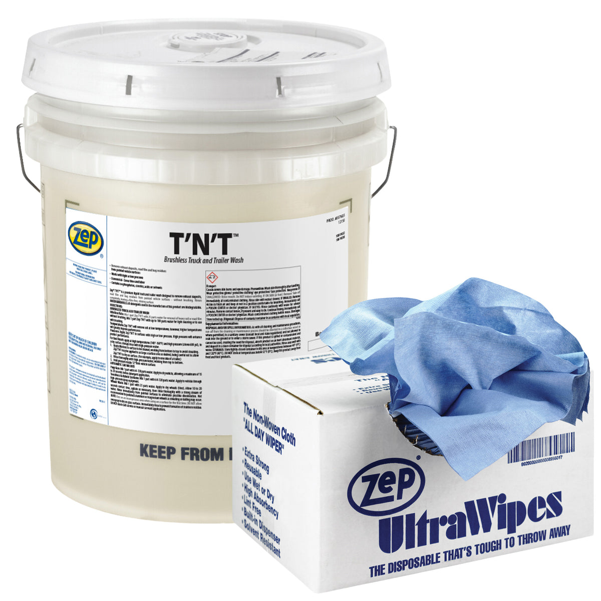 Zep T’N’T Truck & Trailer Wash + Ultra Wipes Shop Towels Bundle