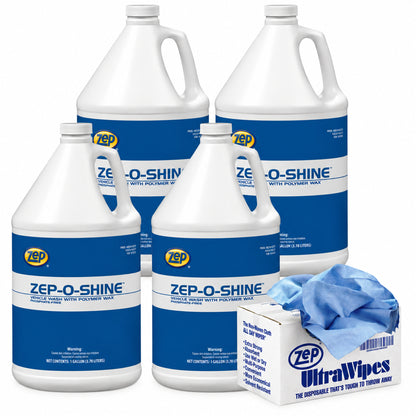Zep-O-Shine Vehicle Wash & Wax + Ultra Wipes Shop Towels Bundle