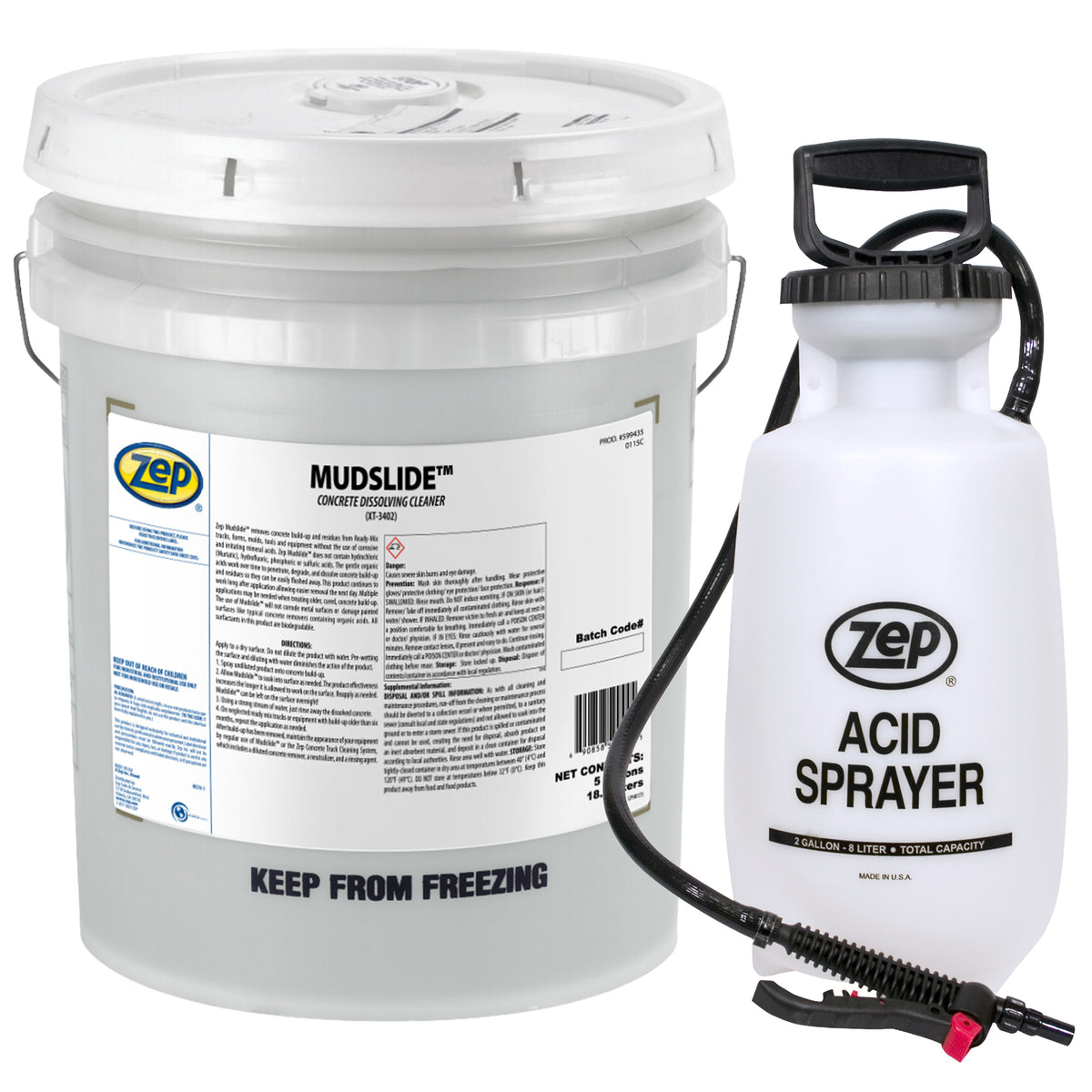 Zep Mudslide Concrete Remover and Industrial Acid Sprayer Bundle