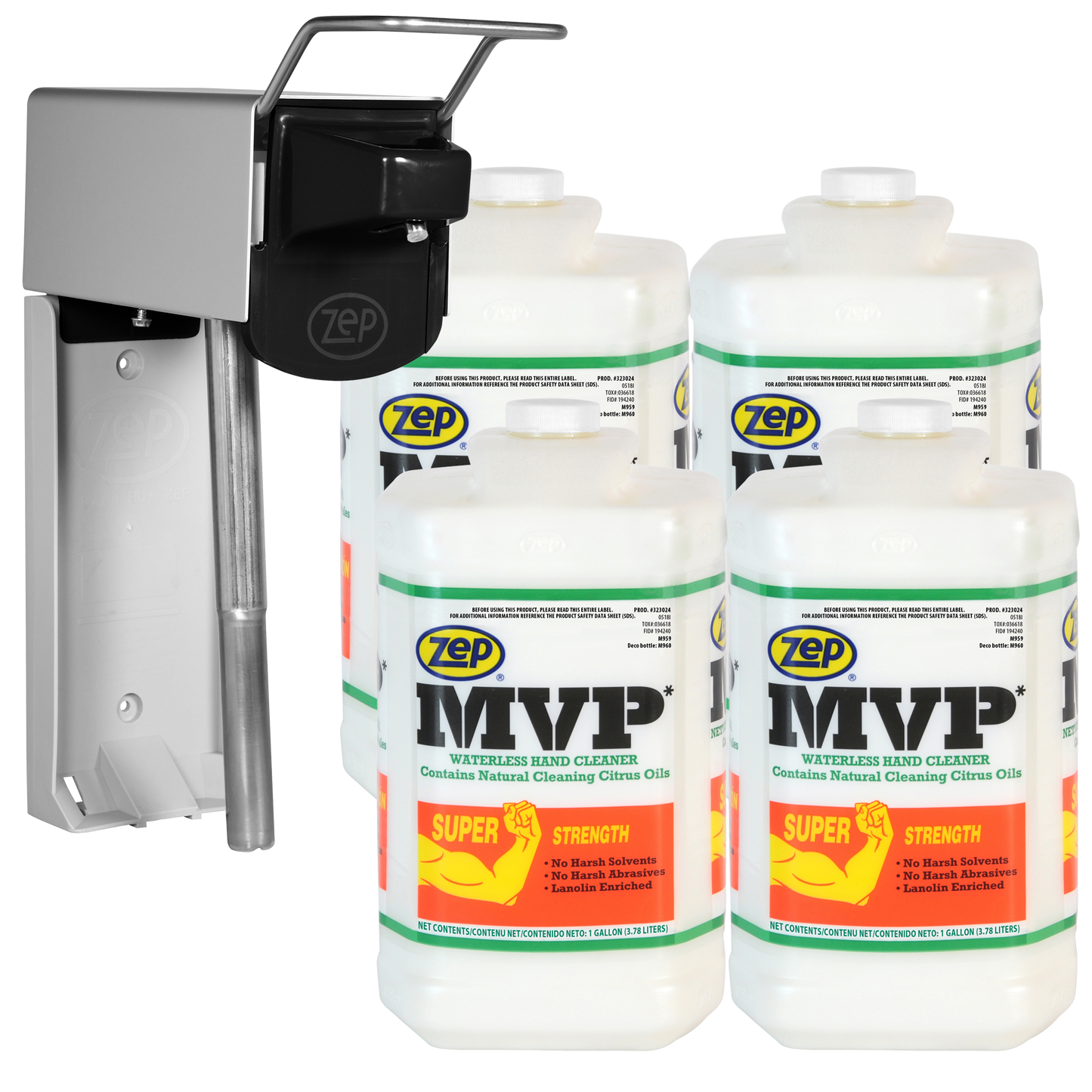 MVP Waterless Hand Cleaner and Zep D-4000 Hand Soap Dispenser Bundle - 1 Gal