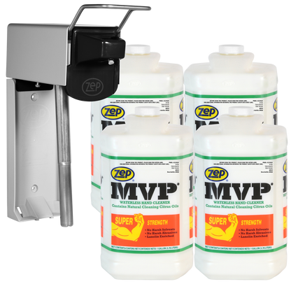 MVP Waterless Hand Cleaner and Zep D-4000 Hand Soap Dispenser Bundle - 1 Gal