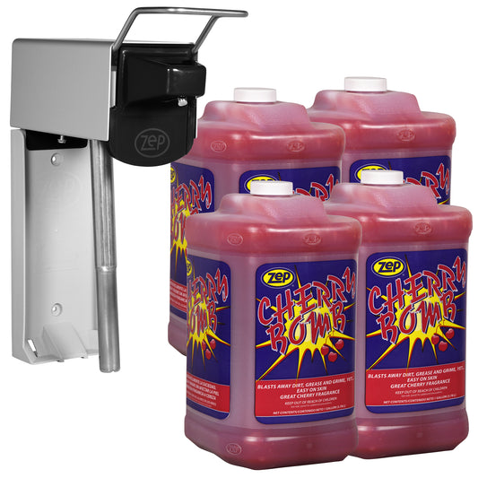 Cherry Bomb Industrial Hand Cleaner Gel & Dispenser Bundle - 1 Gallon