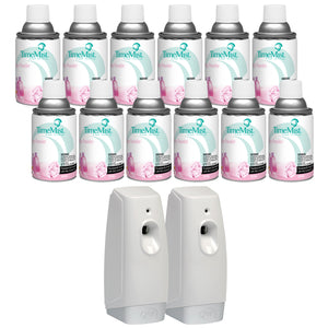 TimeMist Premium Metered Air Freshener Refills, Baby Powder (Case of 12) with Meter Mist 3000 Ultra Dispenser (2 Pack) Bundle