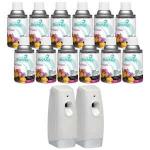 TimeMist Premium Metered Air Freshener Refills, Spring Flowers (Case of 12) with Meter Mist 3000 Ultra Dispenser (2 Pack) Bundle