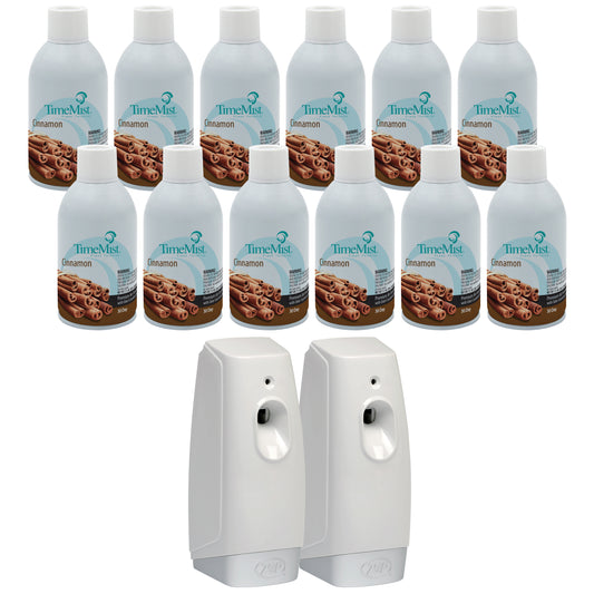 TimeMist Premium Metered Air Freshener Refills, Cinnamon (Case of 12) with Meter Mist 3000 Ultra Dispenser (2 Pack) Bundle