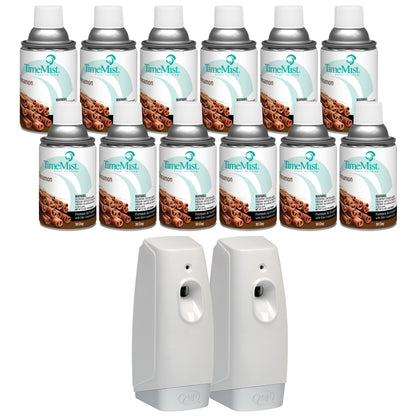 TimeMist Premium Metered Air Freshener Refills, Cinnamon (Case of 12) with Meter Mist 3000 Ultra Dispenser (2 Pack) Bundle