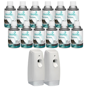 TimeMist Premium Metered Air Freshener Refills - Caribbean Waters (Case of 12) with Meter Mist 3000 Ultra Dispenser (2 Pack) Bundle