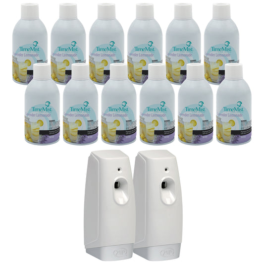 TimeMist Premium Metered Air Freshener Refills, Lavender Lemonade (Case of 12) with Meter Mist 3000 Ultra Dispenser (2 Pack) Bundle