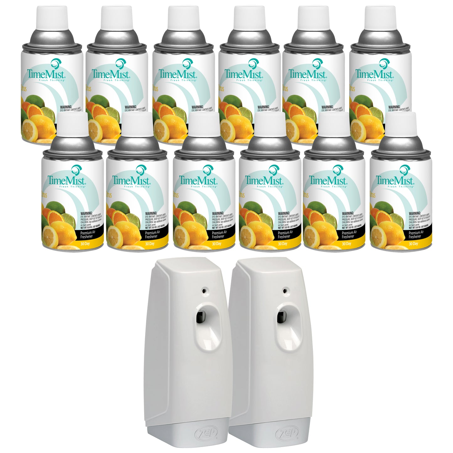 TimeMist Premium Metered Air Freshener Refills, Citrus (Case of 12) with Meter Mist 3000 Ultra Dispenser (2 Pack) Bundle