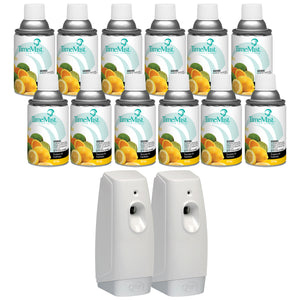 TimeMist Premium Metered Air Freshener Refills, Citrus (Case of 12) with Meter Mist 3000 Ultra Dispenser (2 Pack) Bundle