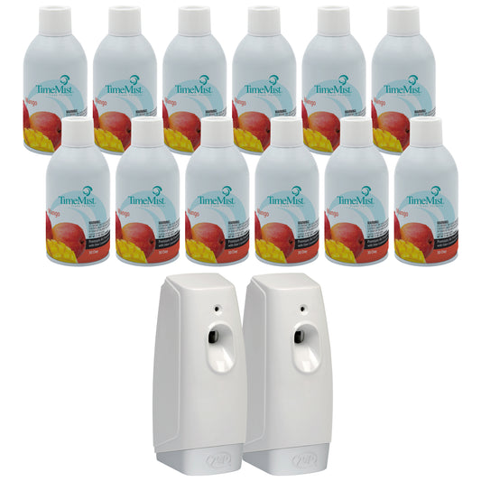 TimeMist Premium Metered Air Freshener Refills, Mango (Case of 12) with Meter Mist 3000 Ultra Dispenser (2 Pack) Bundle