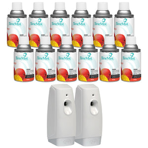 TimeMist Premium Metered Air Freshener Refills, Mango (Case of 12) with Meter Mist 3000 Ultra Dispenser (2 Pack) Bundle