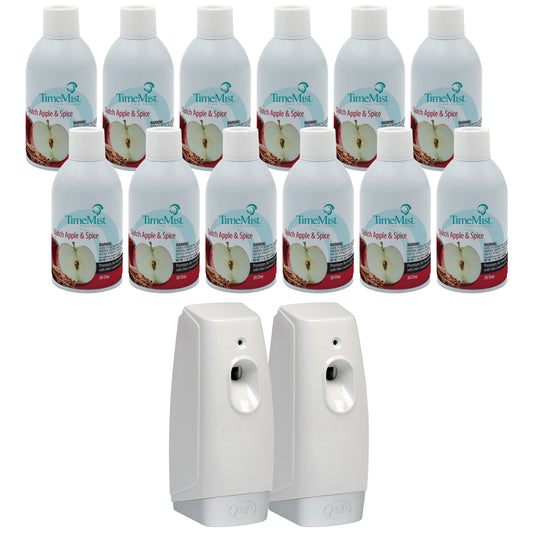 TimeMist Premium Metered Air Freshener Refills, Dutch Apple Spice (Case of 12) and Meter Mist 3000 Ultra Dispenser (Case of 2) - 7.1 oz Bundle