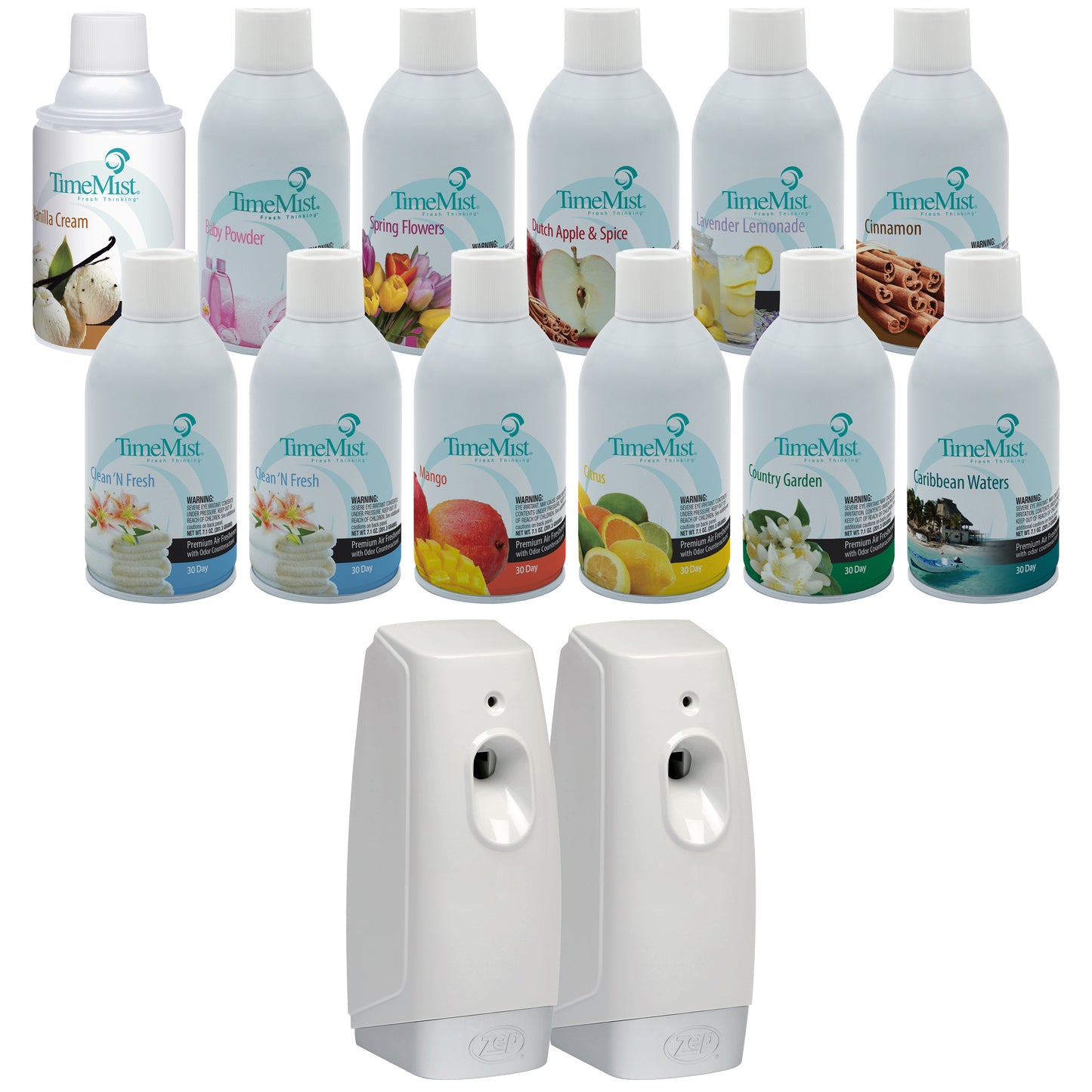 TimeMist Mixed Assortment Premium Metered Air Freshener Refills (Case of 12) with Meter Mist 3000 Ultra Dispenser (2 Pack) Bundle