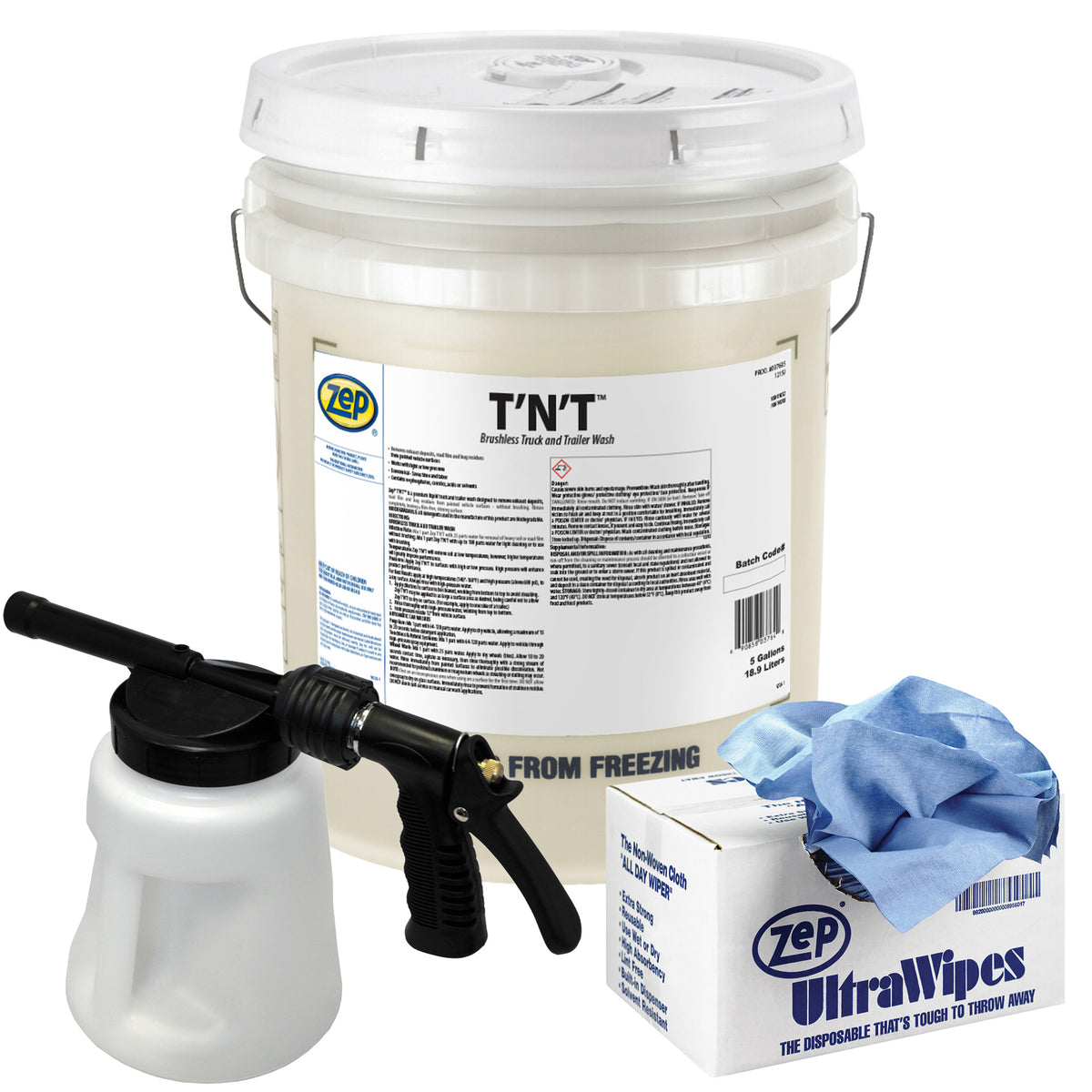 Zep T'N'T Truck & Trailer Wash + Model 481 Hydro Foamer + Ultra Wipes Bundle — Complete Fleet Wash & Detail System