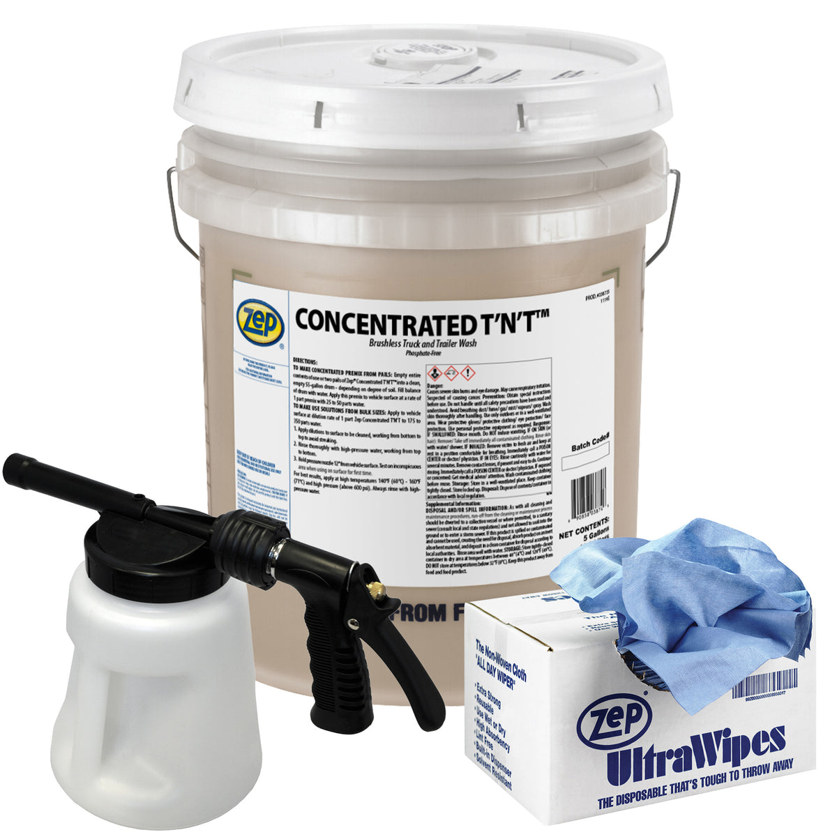 Zep Concentrated T'N'T Truck & Trailer Wash + Model 481 Hydro Foamer + Ultra Wipes Bundle — Complete Fleet Wash & Detail System