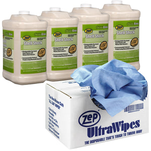 Zep Shell Shock Walnut-Based Pro Hand Cleaner and Zep Ultra Wipes Shop Towels Bundle - 1 Gal