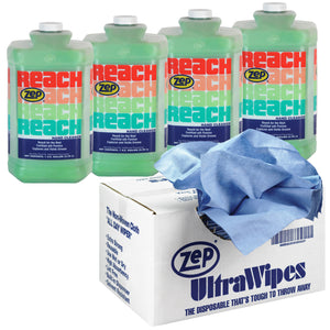 Zep Reach Industrial Strength Hand Cleaner and Zep Ultra Wipes Shop Towels Bundle - 1 Gal