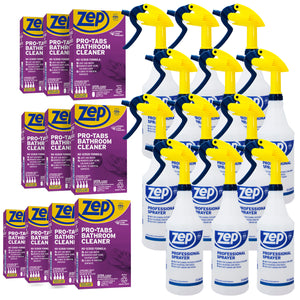 Zep Pro-Tabs Bathroom Cleaner Dissolvable Tablets 10 Cases (4 Tabs per Case) and Zep Professional Sprayer Bottle (Case of 12) Bundle