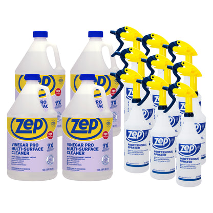 Zep Vinegar Pro Multi-Surface Cleaner 1 Gal (Case of 4) and Zep Professional Sprayer Bottle (Case of 9) Bundle