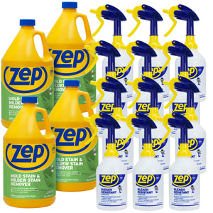 Zep Mold Stain and Mildew Stain Remover 1 Gal (Case of 4) with Zep Bleach Resistant Sprayer Bottles (Case of 12) Bundle