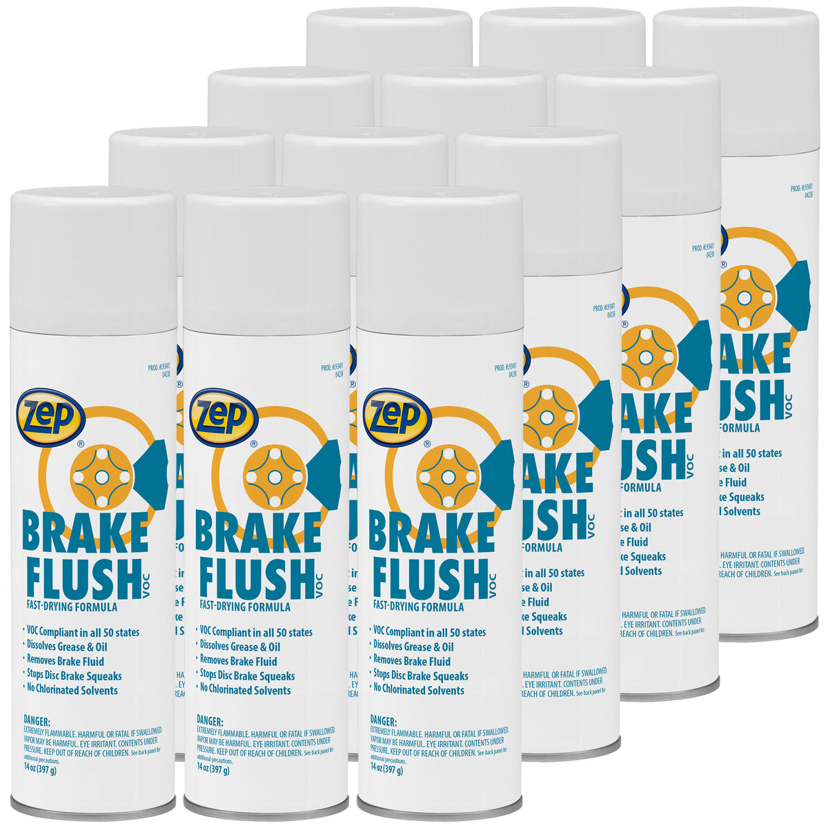 Zep Brake Flush Spray- 14 Oz - Fast Drying Brake Cleaner, Dissolves Grease and Oil, Removes Brake Fluid