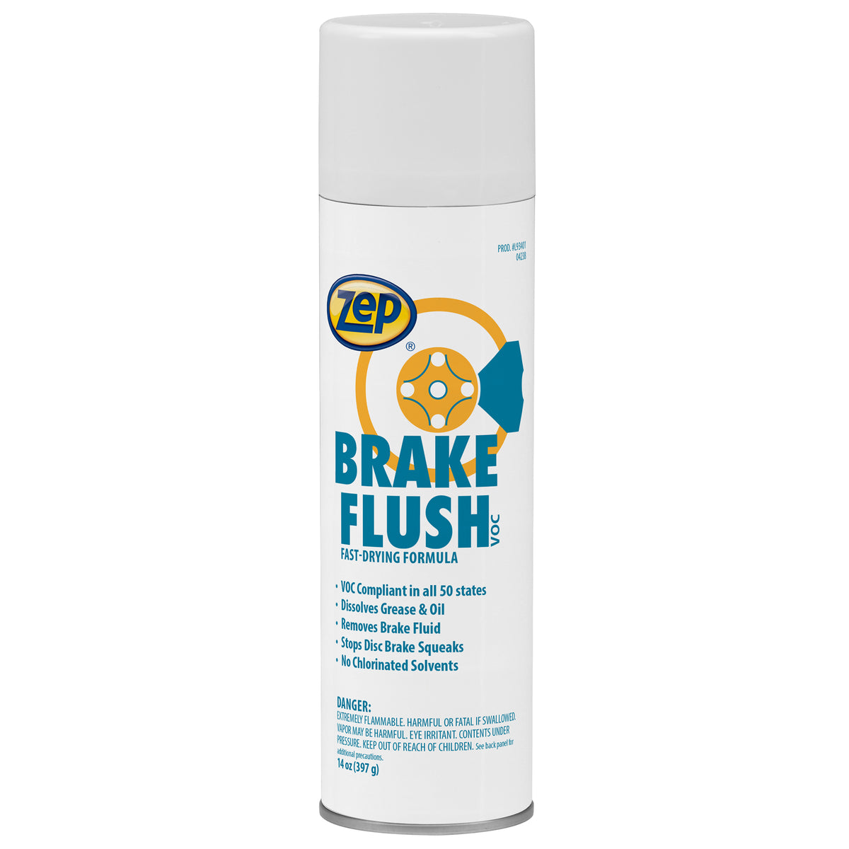 Zep Brake Flush Spray- 14 Oz - Fast Drying Brake Cleaner, Dissolves Grease and Oil, Removes Brake Fluid