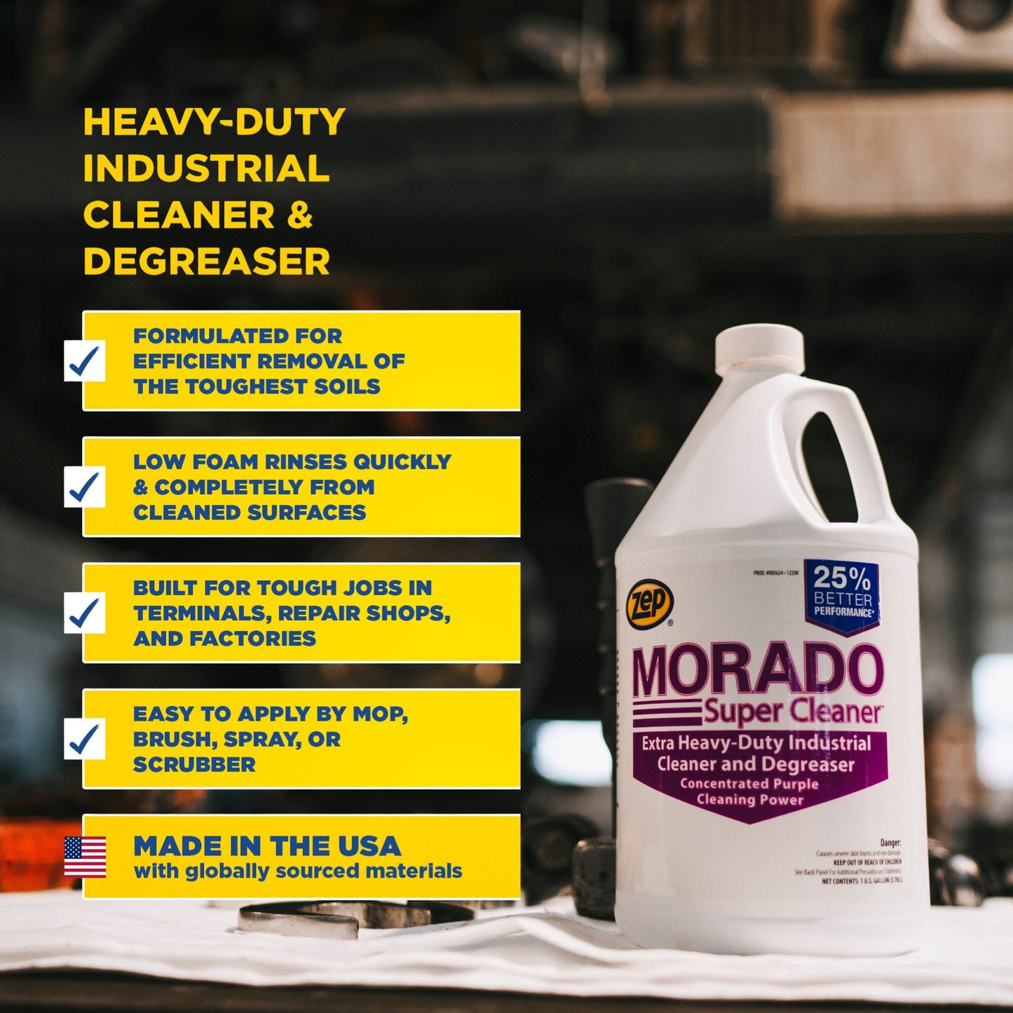 Zep Morado Extra Heavy-Duty Industrial Cleaner and Degreaser – Quickly Removes Grease – 1 Gallon